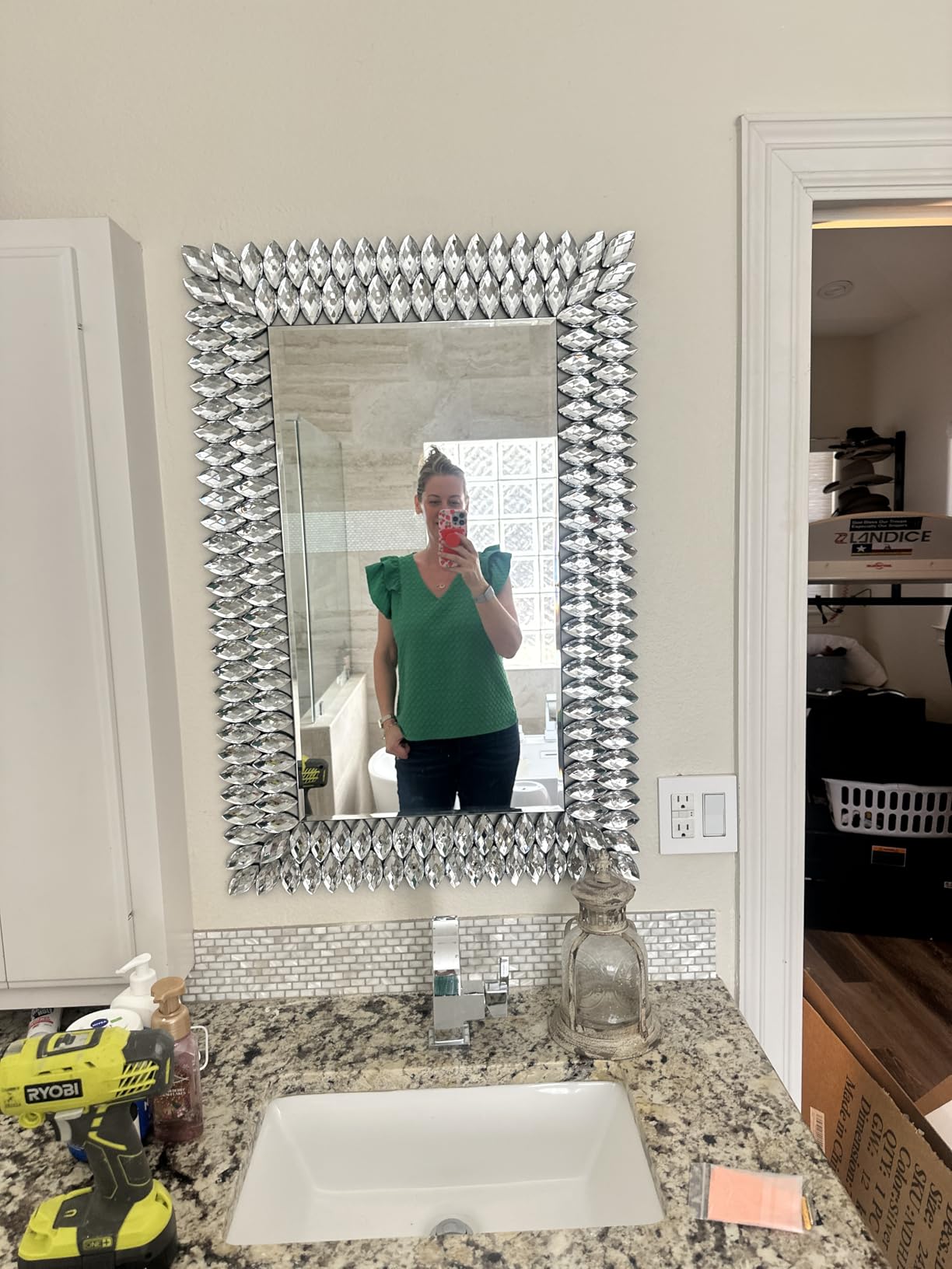 Kelly Miller Jeweled Luxury Bathroom Mirror for Wall, 24