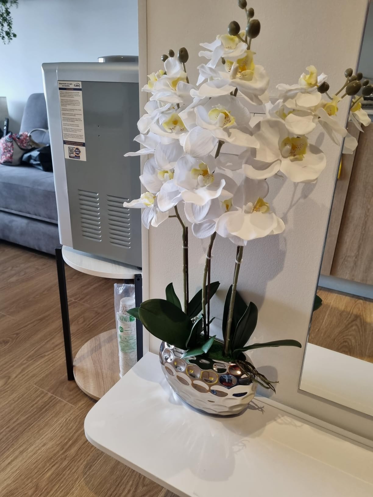 W&W Artificial Orchid Plants & Flowers Arrangement in Ceramic Pot, Fake Faux White Orchid with Gold Vase,Extral Large 26 inches customer photo 2