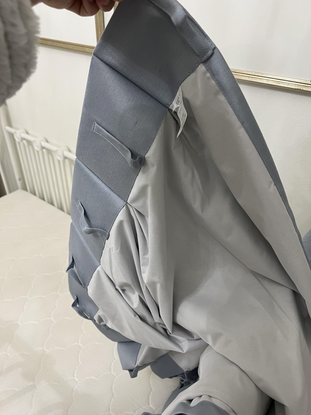 Light Blue Pinch Pleat Blackout Curtain 108 Inches Long for Bedroom Living Room Thermal Insulated Luxury Silk Panel with Full Blackout Liner Backtab Drapes with 9 Hooks (Ring not Include), 40