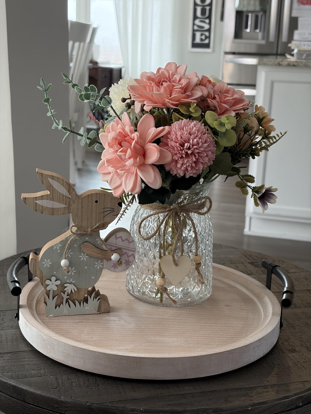 Fake Flowers with Vase - Silk Pink Dahlia Artificial Flowers with Vase for Coffee Table Decor, Living Room Centerpiece Table Decorations customer photo 1