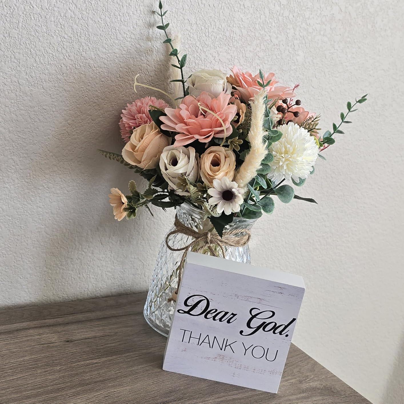 Fake Flowers with Vase - Silk Pink Dahlia Artificial Flowers with Vase for Coffee Table Decor, Living Room Centerpiece Table Decorations customer photo 2