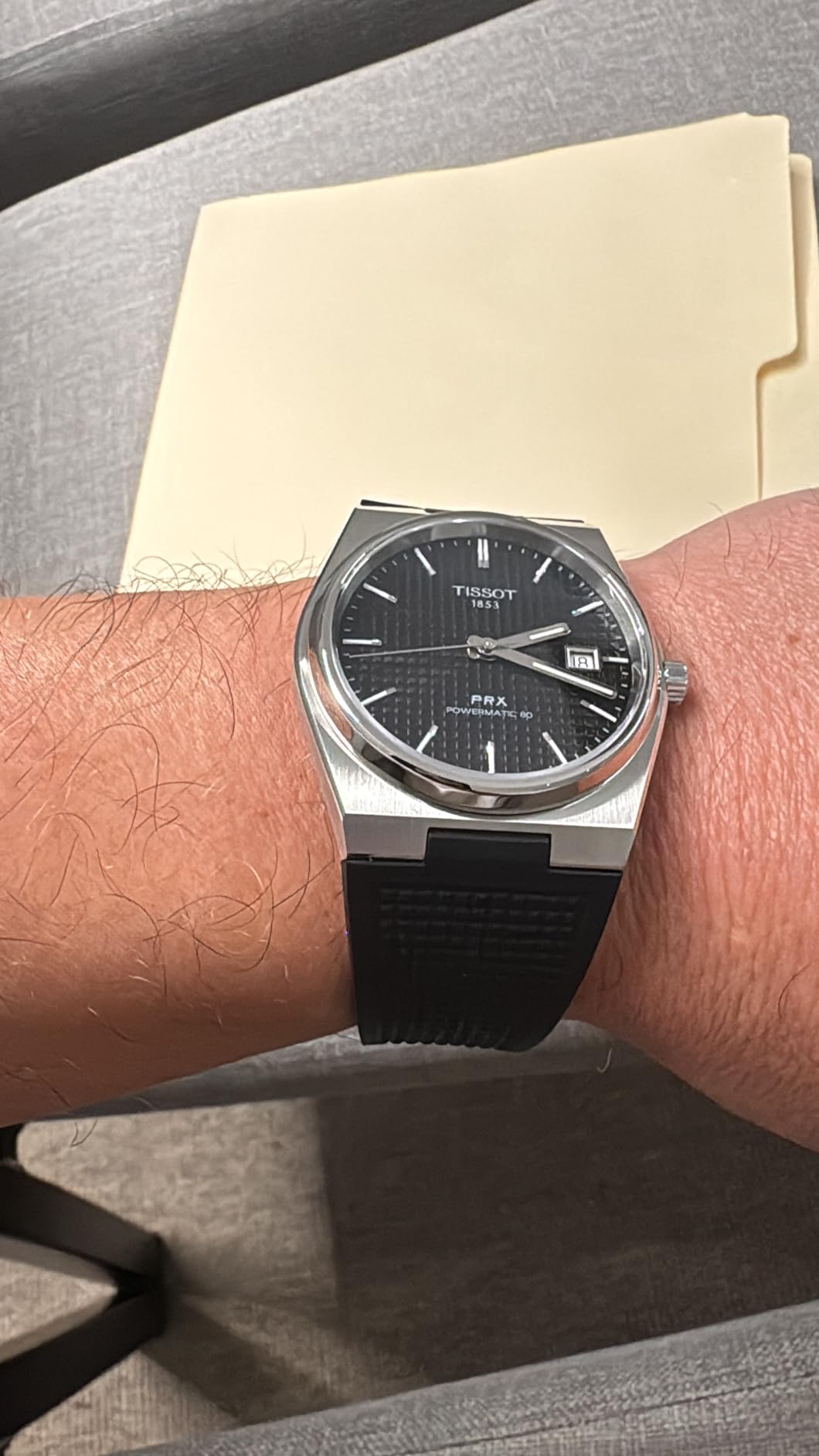 Mens Tissot PRX Powermatic 80 316L Stainless Steel case Automatic Watches, Black, Rubber, 12 (T1374071705100) customer photo 1