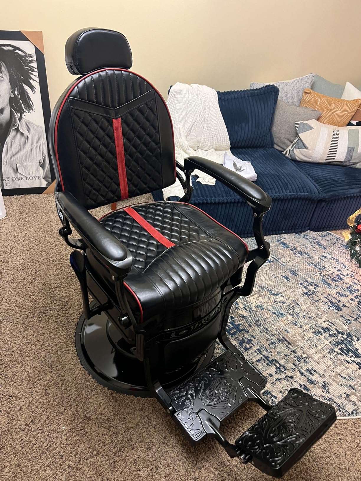 BarberPub Heavy Duty Metal Vintage Barber Chair All Purpose Professional Hydraulic Reclining Salon Beauty Spa Chair Styling Equipment 8730 (Red) customer photo 1
