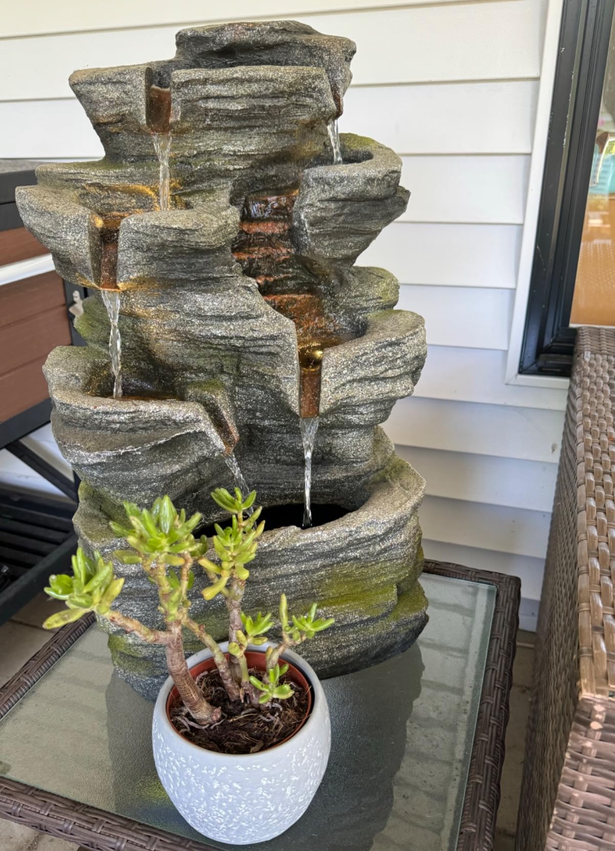 6-Tier Cascading Rock Water Fountain Outdoor Garden Waterfall Decor for Garden, Patio, Backyard, Deck, Porch and Home Art Decor, 24.4