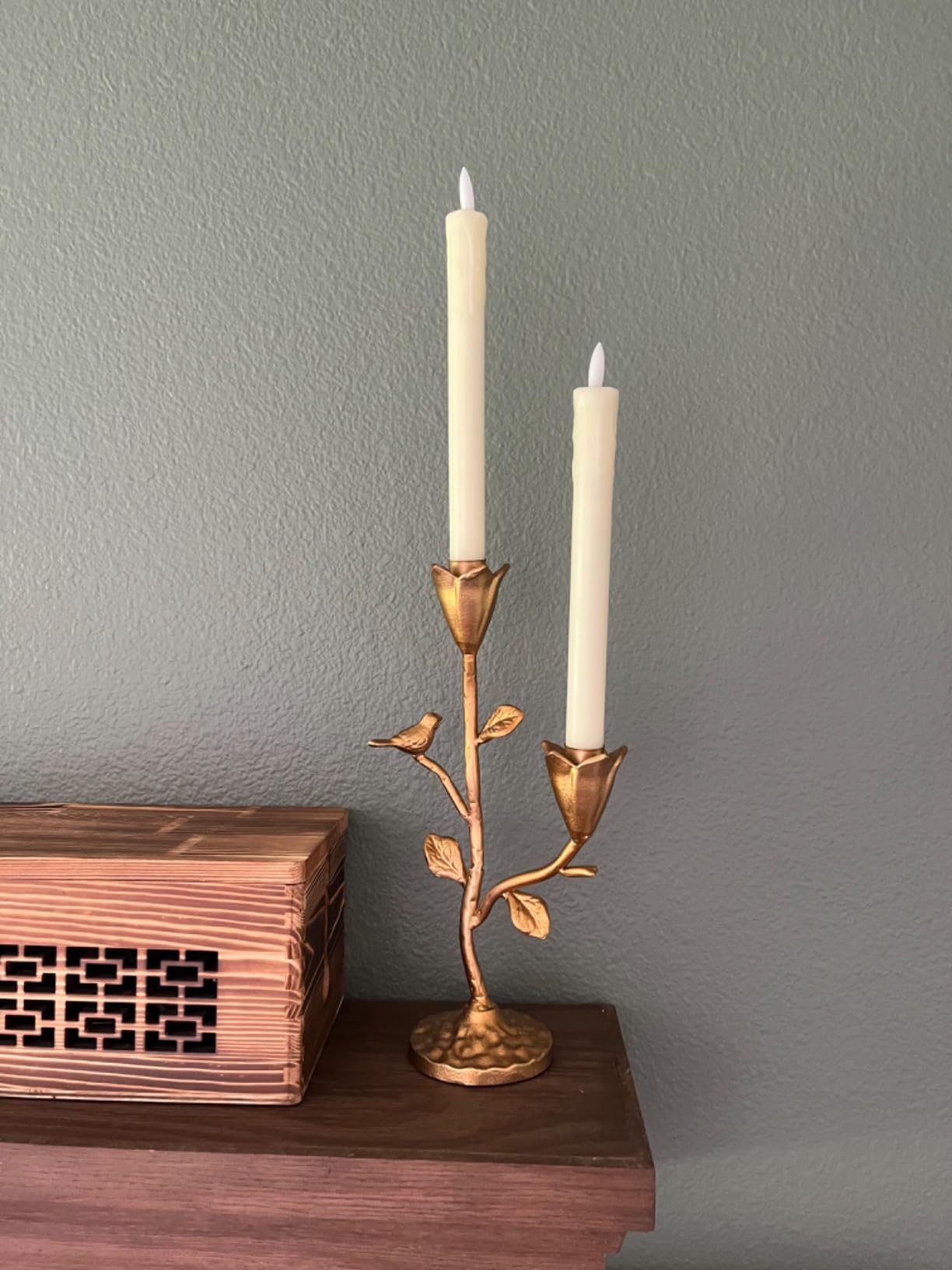 Creative Co-Op Hand-Forged Cast Iron Candelabra with Flowers and Bird, Gold customer photo 1