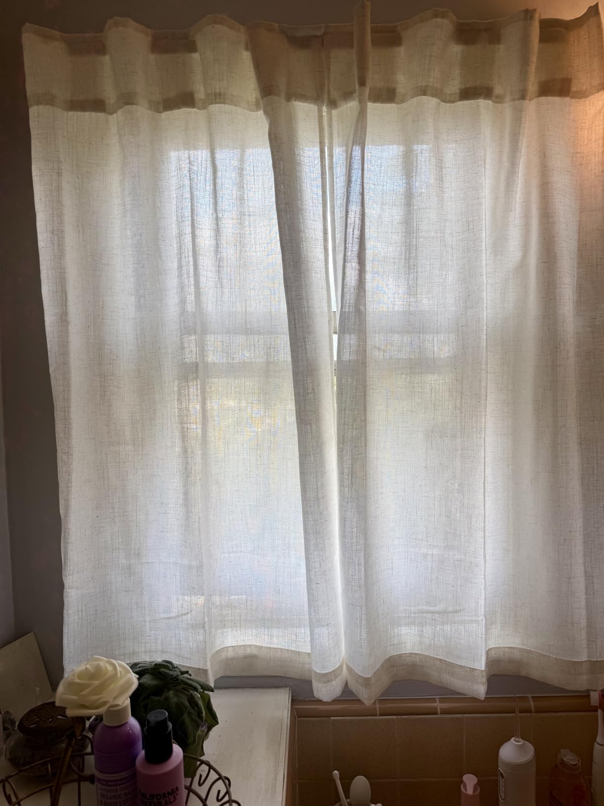Nanspring 144 Inch Long Curtains 2 Panels for Living Room Back Tab Neutral Farmhouse Extra Long Drapes Semi Sheer Linen Curtain 144 inches Long for Floor to Ceiling High Window Patio Sliding Door customer photo 1