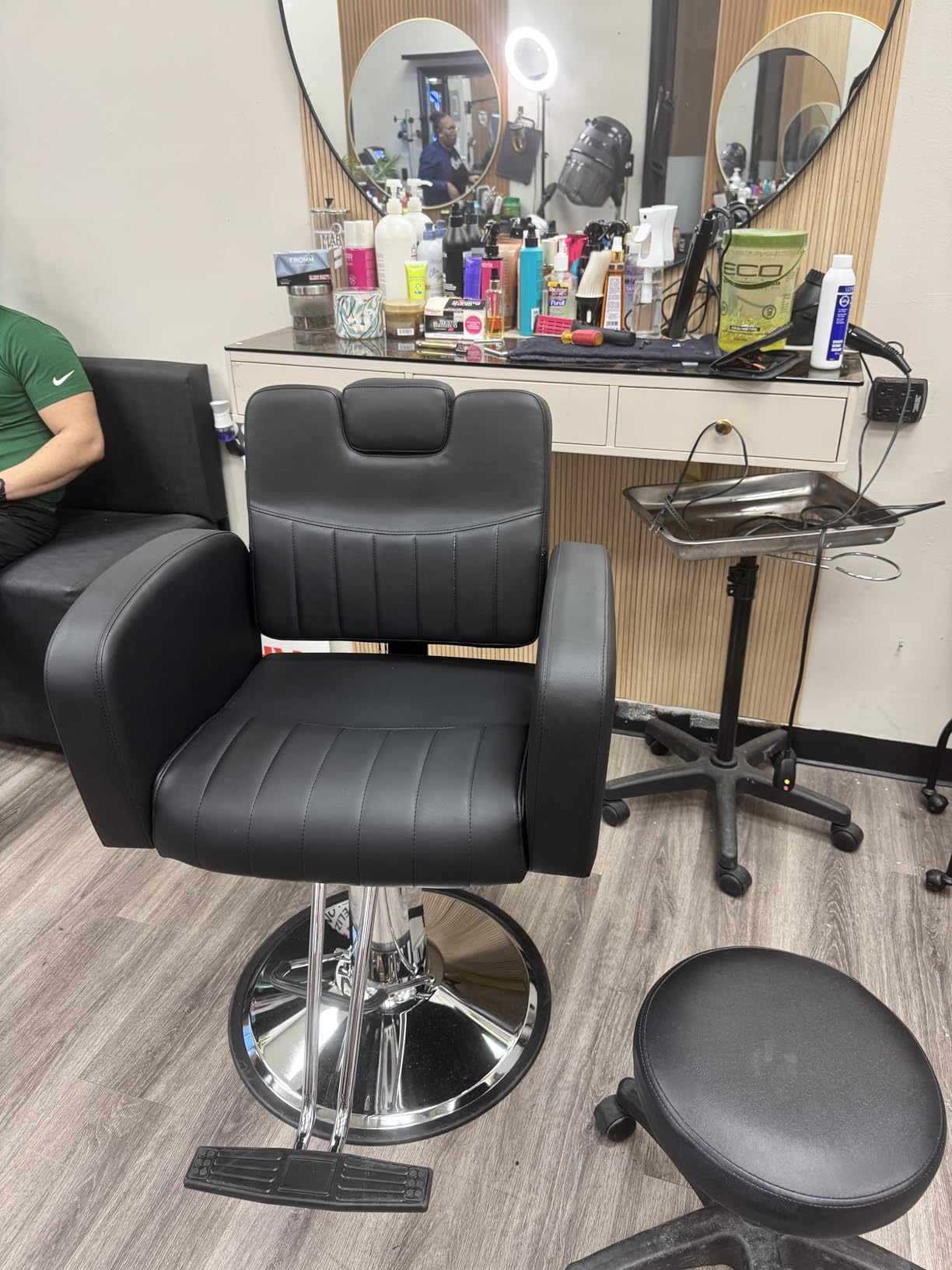 Baasha Black & Gold Reclining Salon Chair - All Purpose Hydraulic Barber Chair with Removable Headrest - Comfortable Styling Chair for Makeup, Lash, Tattoo, Braiding & Shaving, 440 lbs Cap. customer photo 1