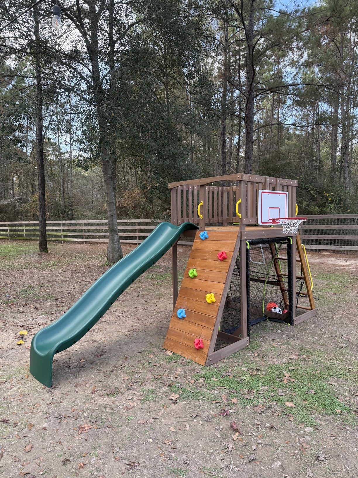 KidKraft All-in-One Sports Adventure Wooden Outdoor Playset with Rock Wall, Basketball Goal and Sports Equipment customer photo 1