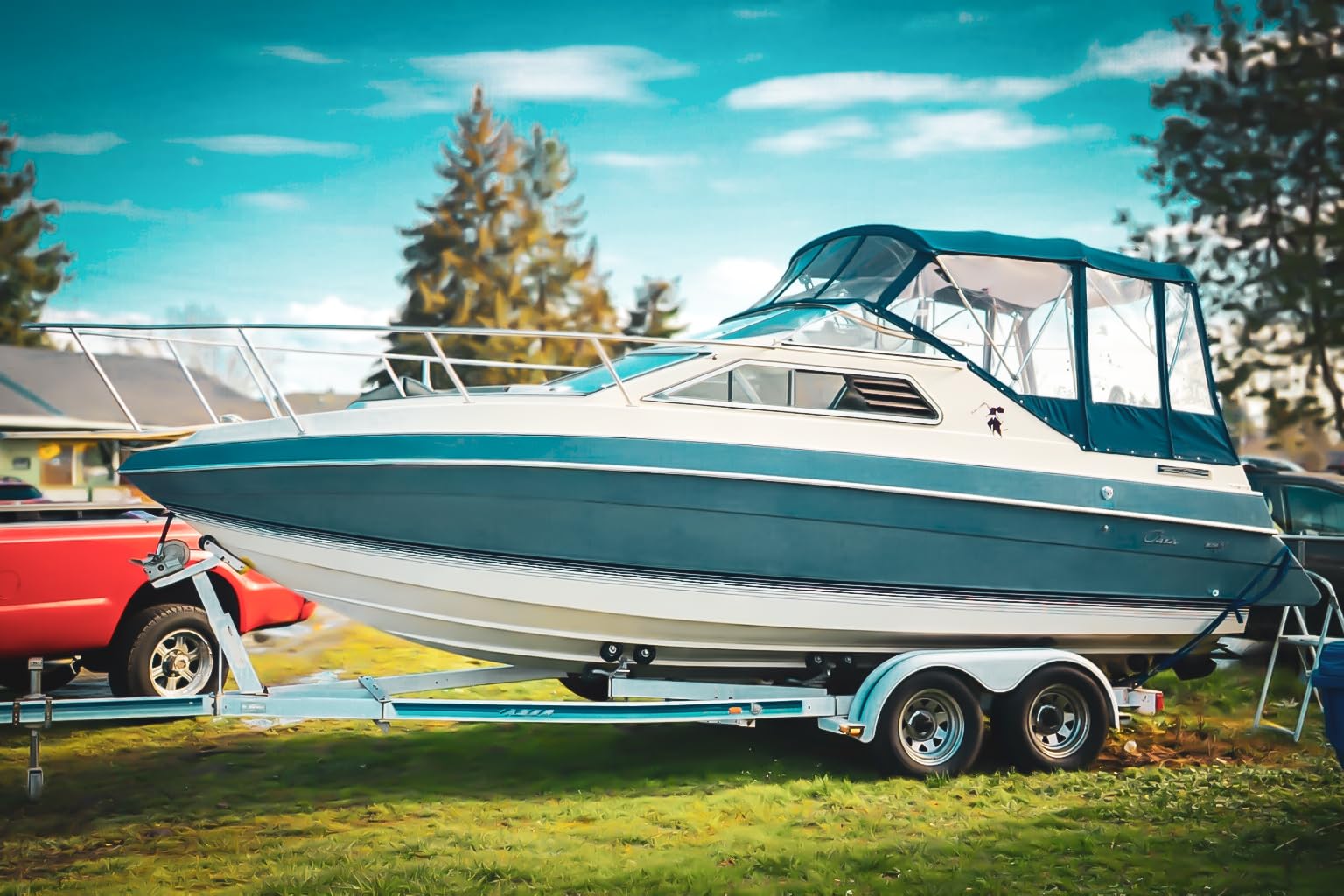 RVMasking Hard Top/T-Top Boat Cover, 1200D Partial Reinforced Waterproof Heavy Duty with Motor Cover for Center Console Boat with T TOP Roof, 24'-26' customer photo 2