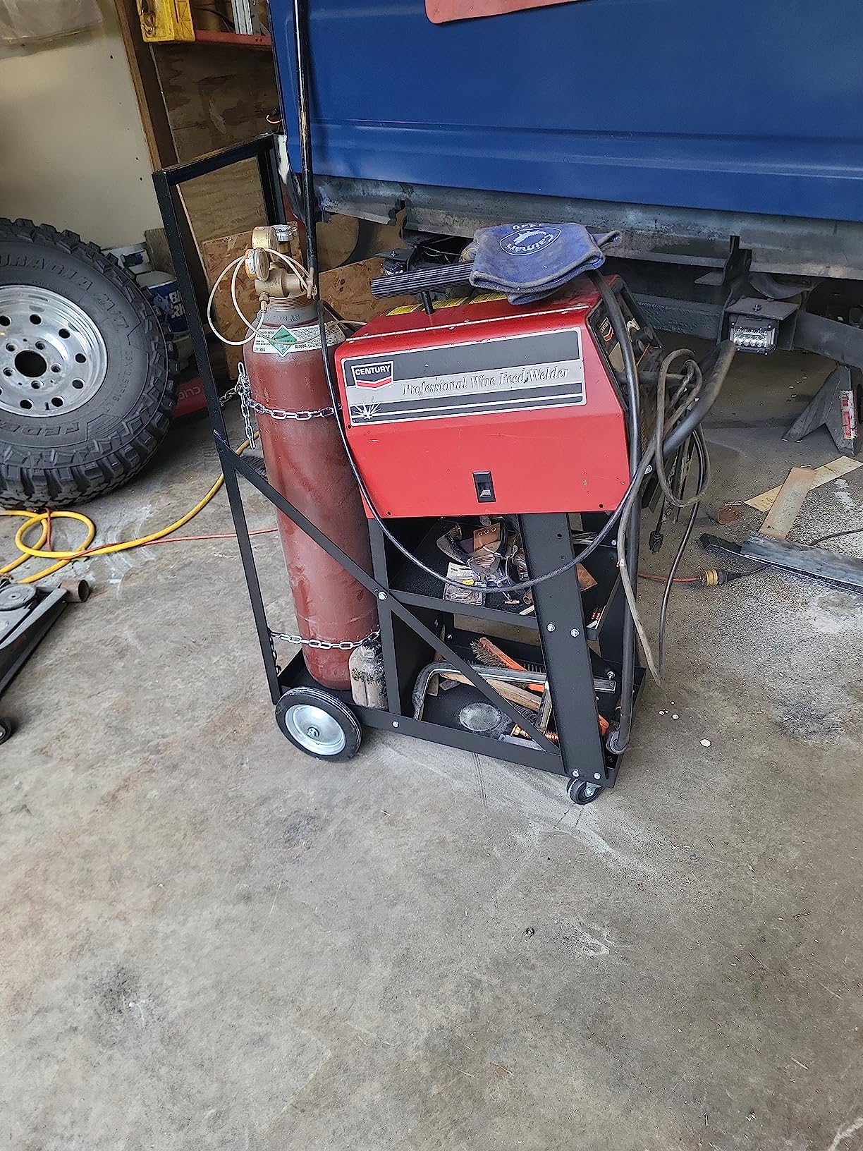 AQNIEGEP Welding Cart, Heavy Duty Welding Cart for Tig Mig Welder and Plasma Cutter, Welder Cart with Upgrade Handles and Increase Storage Space Tank Storage 400 lbs 3 Tiers customer photo 2