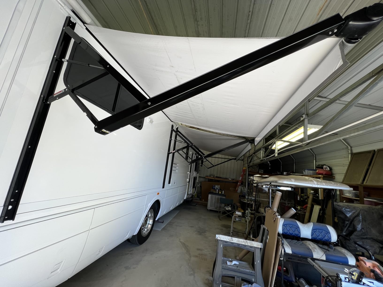 Black Electric Power RV Awning Frame and Fabric Assemblies Full Set for RV,5th Wheel,Travel Trailers,Toy Haulers,and Motorhome RV Trailer Awning for Home or Camper (15Feet, Grey Fade) customer photo 1