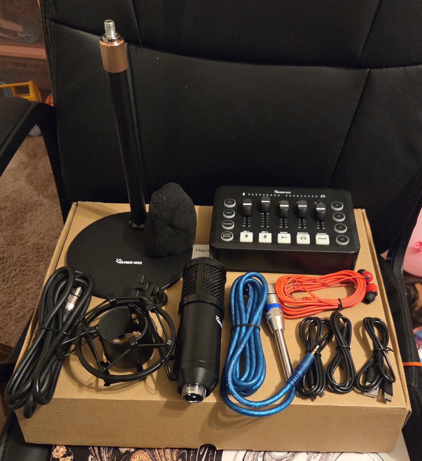 Podcast Equipment Bundle for 2, RGB Audio Interface with XLR Condenser Microphone, and 3.5mm Mic, Mute, 48V Phantom Power for Streaming, Gaming, Recording-Black (H1) customer photo 2