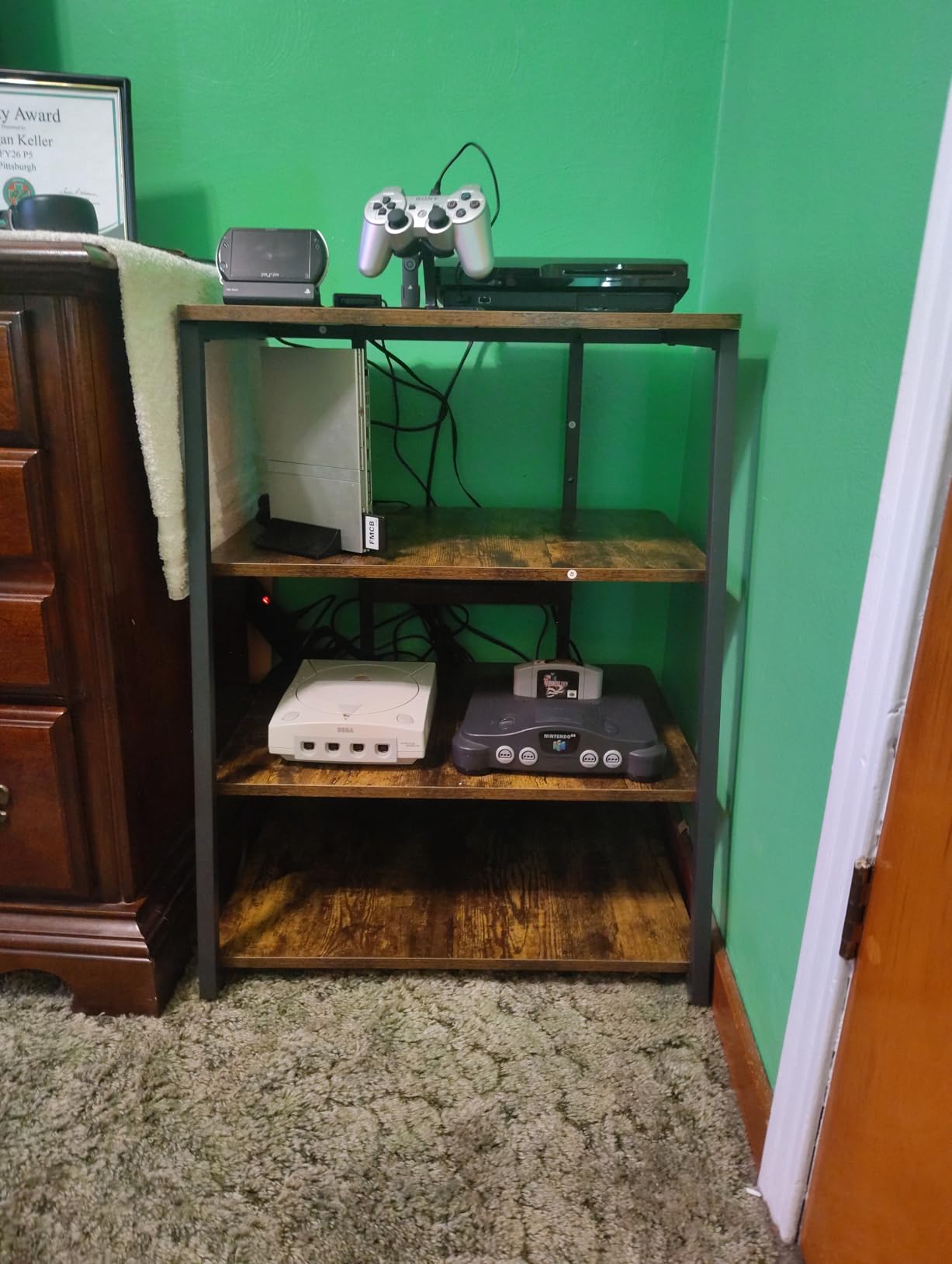 Armocity 4-Tier AV Media Stand with Power Strips, Stereo Stand with LED Lights, Rack Audio Tower with Adjustable Shelves, Small Entertainment Center, 30'', Black Ebony customer photo 1