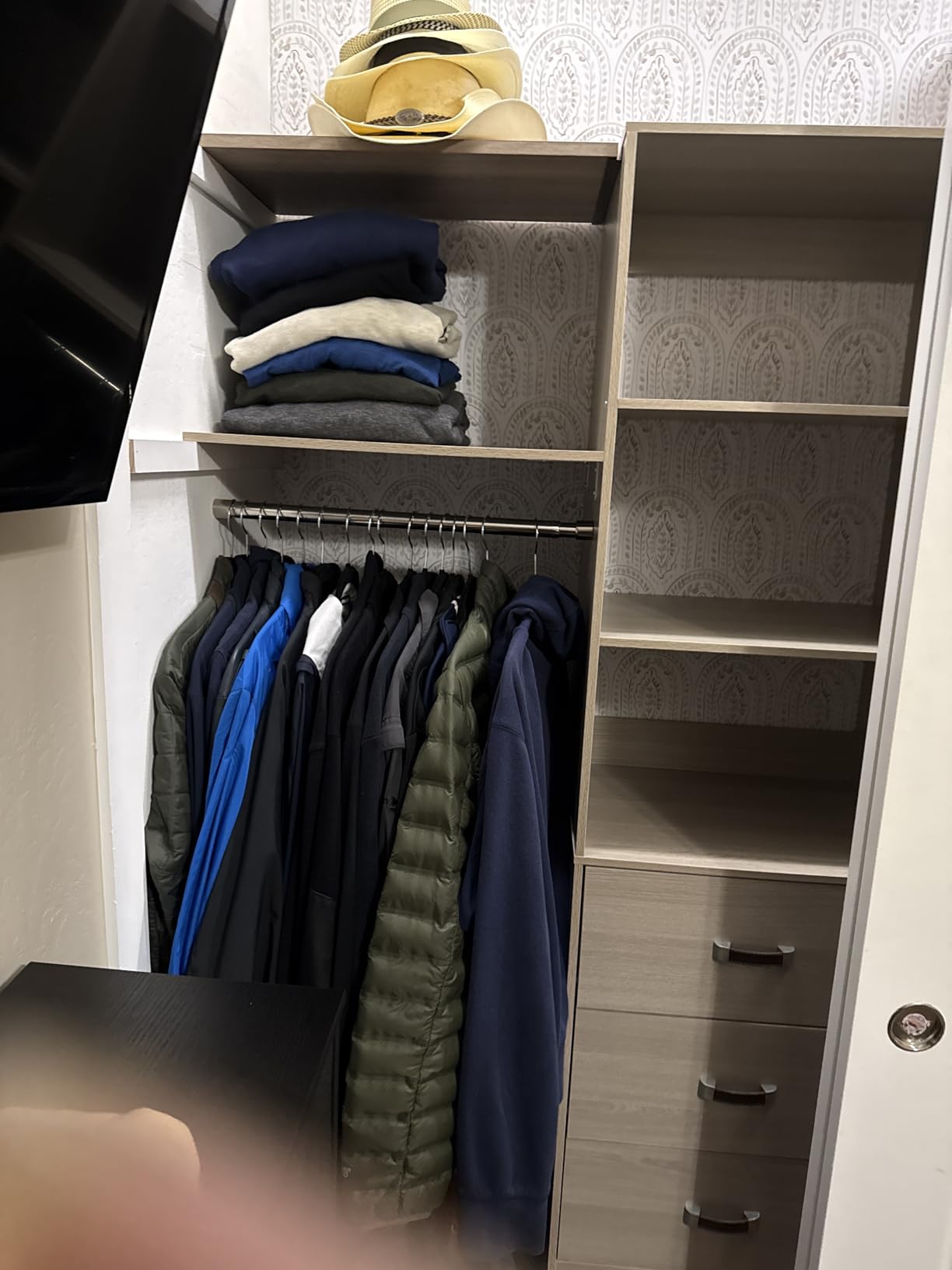 8FT Closet System, 96'' Closet Organizer System with 3 Hanging Rods, Wall Mount Bedroom Wardrobe with 3 Drawers Walk-in Closet, Adjustable Cloth Garment Rack from 5 to 8FT (Cut to Fit), White customer photo 1