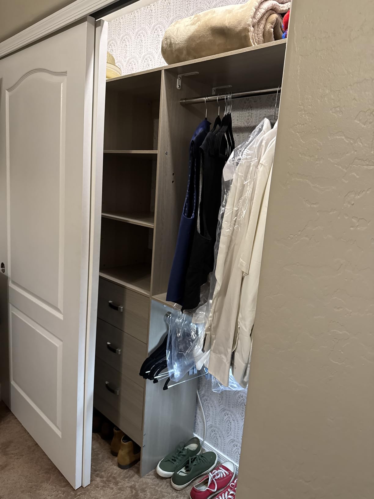 8FT Closet System, 96'' Closet Organizer System with 3 Hanging Rods, Wall Mount Bedroom Wardrobe with 3 Drawers Walk-in Closet, Adjustable Cloth Garment Rack from 5 to 8FT (Cut to Fit), White customer photo 2