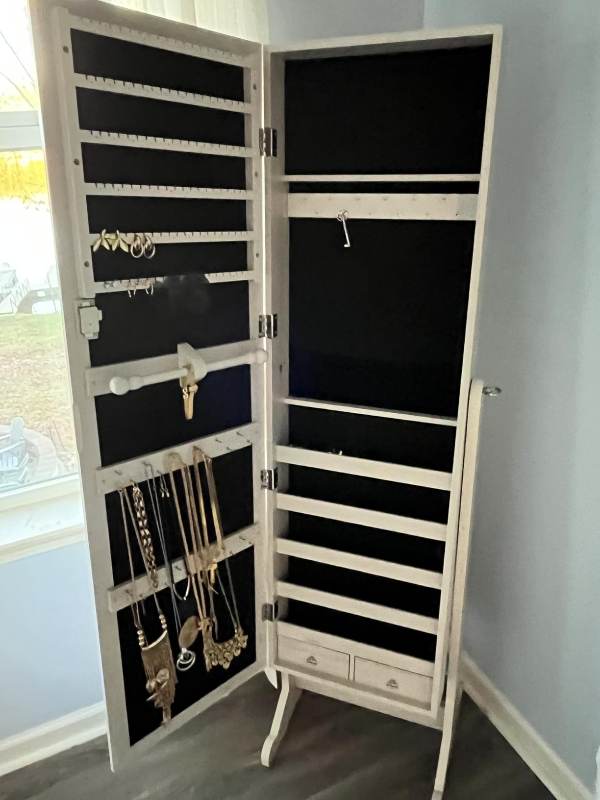 Best Choice Products Freestanding Jewelry Armoire Cabinet, Full Length Standing Mirror, Lockable Makeup Storage Organizer, w/Velvet Lining, 3 Angles, Lock, Accessory Pouch, 5 Shelves - Natural Oak customer photo 1