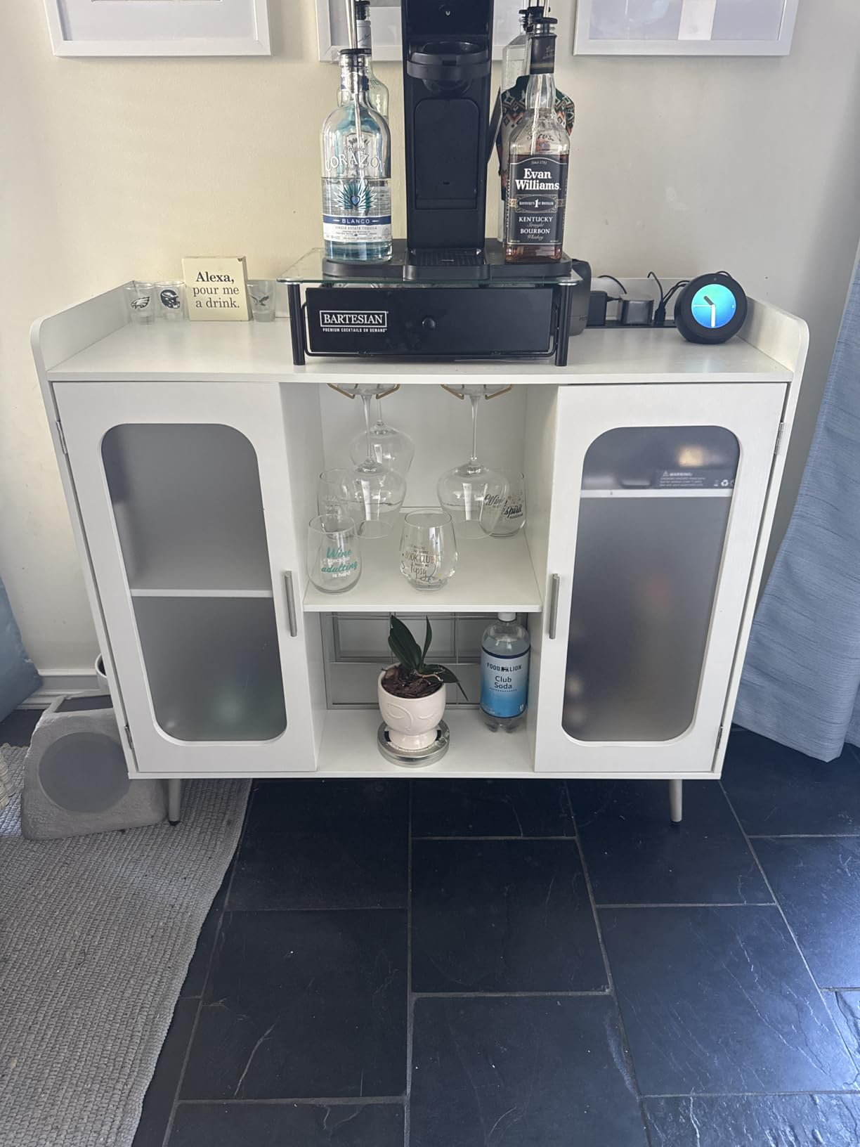 Liquor Cabinet Bar with Power Outlet and LED Light, Wine Bar Cabinet with Wine and Glasses Rack, Home Coffee Bar Cabinet, Buffet Sideboard with Storage Shelf for Kitchen, Dining Room, Black customer photo 2