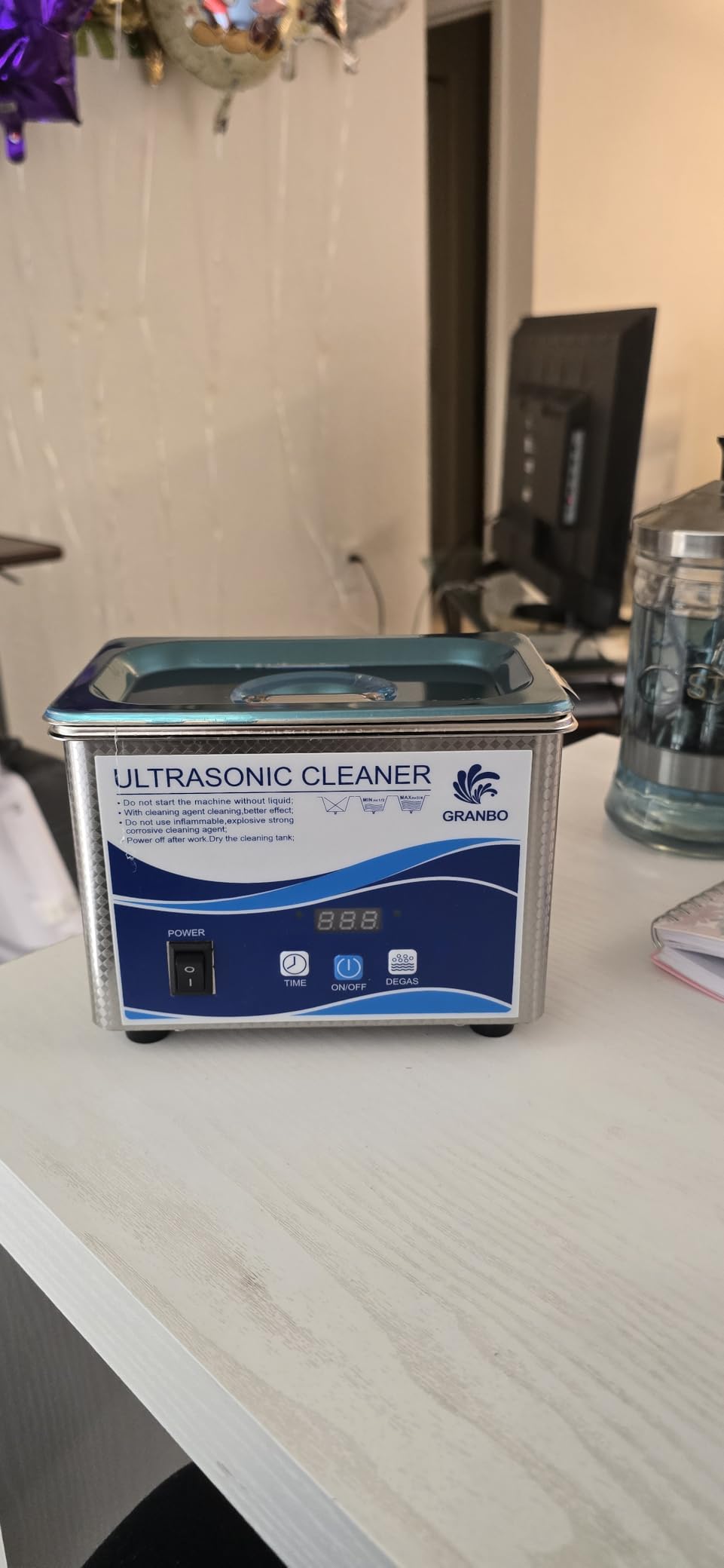 Granbo 1L Jewelry Cleaning Ultrasonic Machine 40kHz with Digital Timer and Degassing, 110V Digital Ultrasonic Parts Cleaner for Denture Dental Oral Irrigator Parts Glasses and More customer photo 1