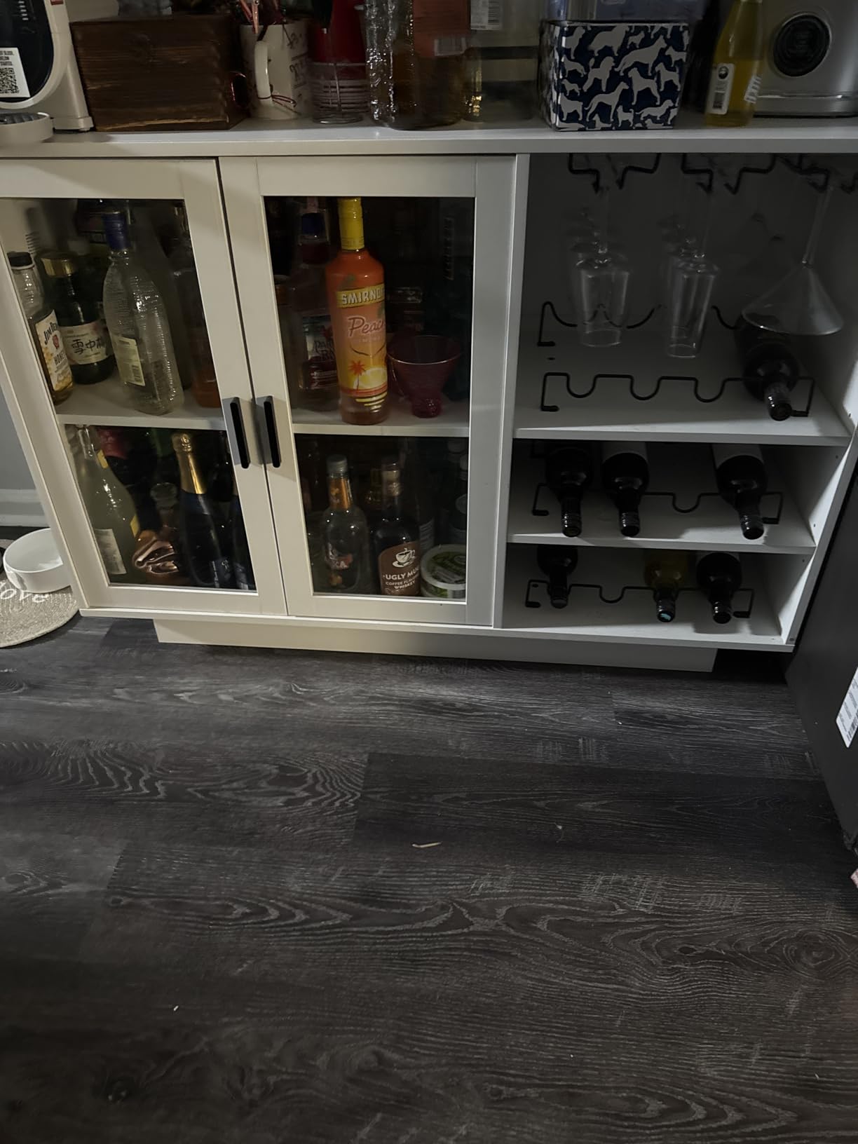 Loomie Wine Bar Cabinet with LED Lights, Floating Coffee Bar with Glass Rack and Removable Wine Racks, Modern Buffet Sideboard with Storage Shelves, Kithchen Bar with Glass Cabinet Doors, Black customer photo 2