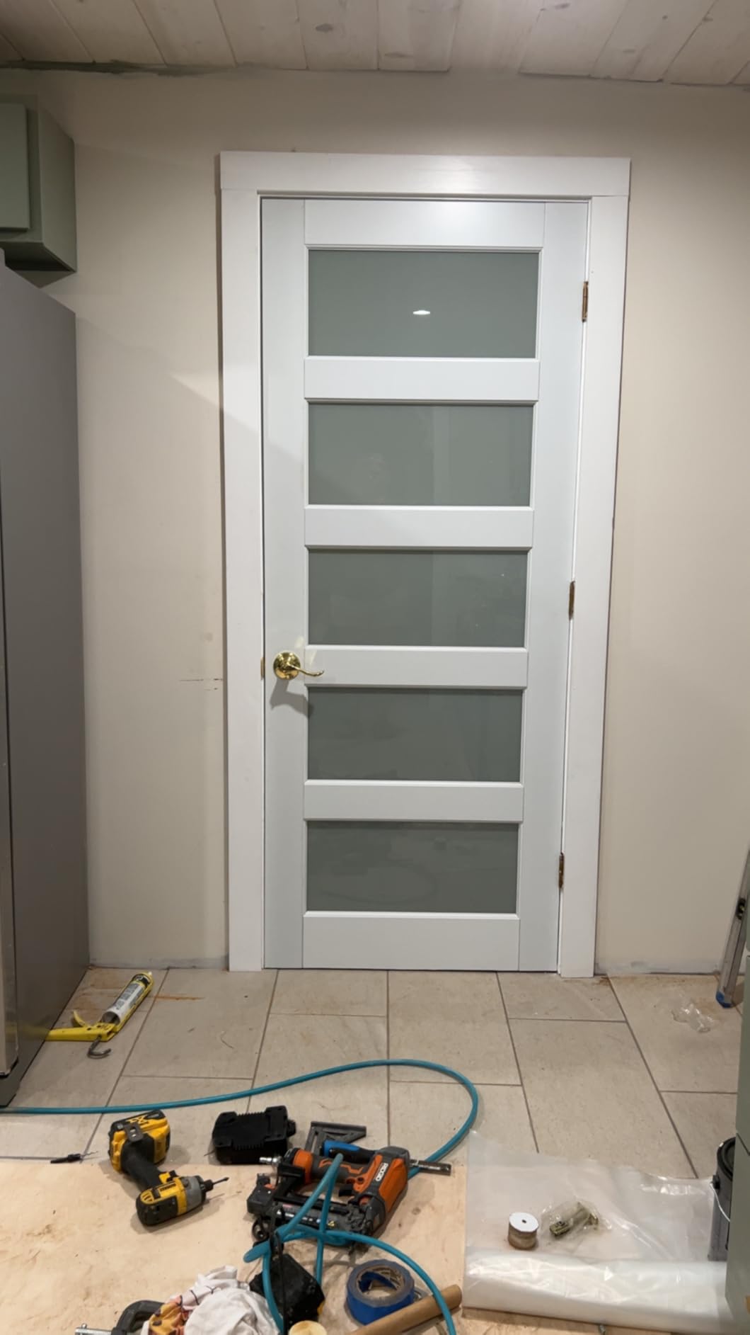 28 x 80 Interior Door Slab, Glass Door, Room Doors with Frosted Glass, Solid Core 5 Panel Prebuilt Panel, Paintable Sinlge French Pantry Doors, Privacy Protected customer photo 1