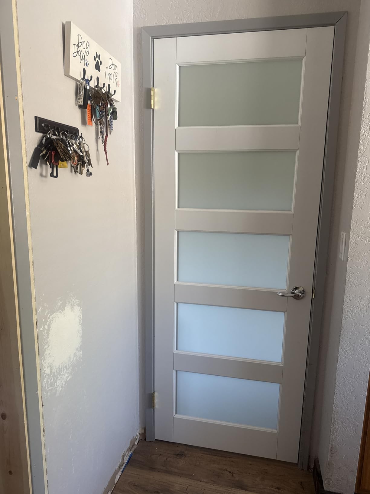 28 x 80 Interior Door Slab, Glass Door, Room Doors with Frosted Glass, Solid Core 5 Panel Prebuilt Panel, Paintable Sinlge French Pantry Doors, Privacy Protected customer photo 2