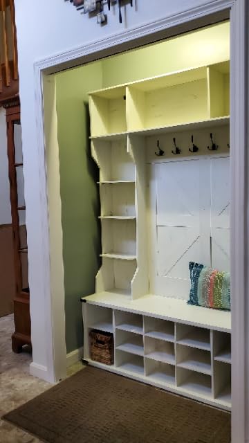VASAGLE Hall Tree with Bench and Shoe Storage, Coat Rack with Shoe Bench, Entryway Furniture, 16 Open Compartments, 6 Tri-Hooks, Farmhouse Style, Space Saving, Heather Greige UHSR427K02 customer photo 1