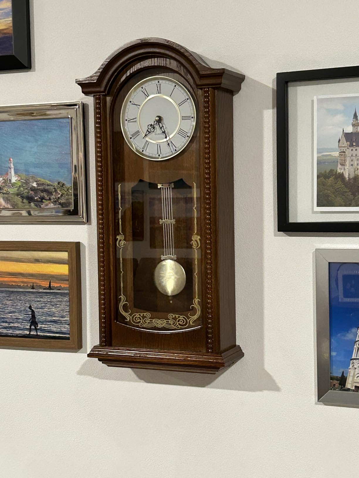 AYRELY 26IN Grandfather Vintage Wall Clock with Pendulum and Chime, Hour/Quarter-Hour Chime, Elmwood Frame customer photo 2