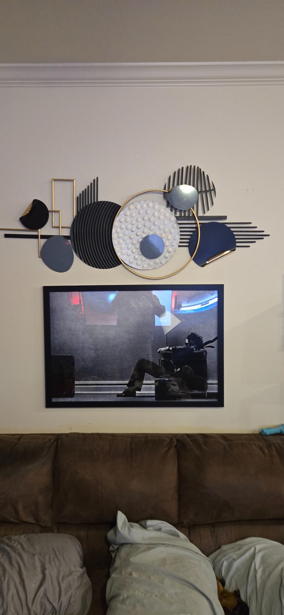 ERMOFAV Wall Decor,Modern Creative Metal Geometric Circular Decor Wall Art, 59x24 In Large 3D Textured Metal Wall Sculptures, Living Room Bedroom Den Aesthetic Wall Art Decor customer photo 2