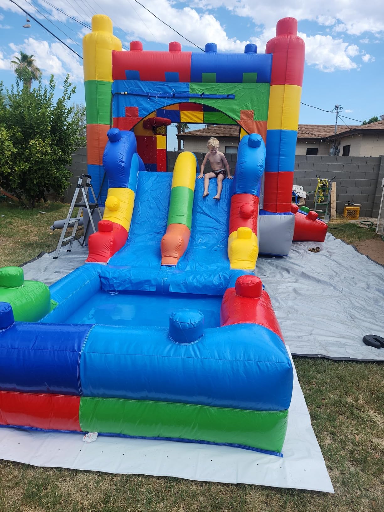 HeroKiddo 14'x26'x12' Block Party Bounce House with Dual Lane Slide; 100% Commercial Grade PVC Vinyl, with Basketball Hoop and Blower, Wet/Dry Fun for All Ages, Large Mesh Window for Easy Supervision customer photo 2