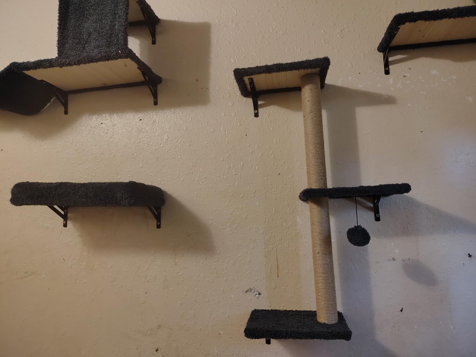 FUKUMARU Cat Wall Shelves, Stable & Safe 4 in 1 Cat Walls Furniture Set, Wooden Kitten Climbing Wall with Scratching Post for 16 Inch Drywall - Gray customer photo 2