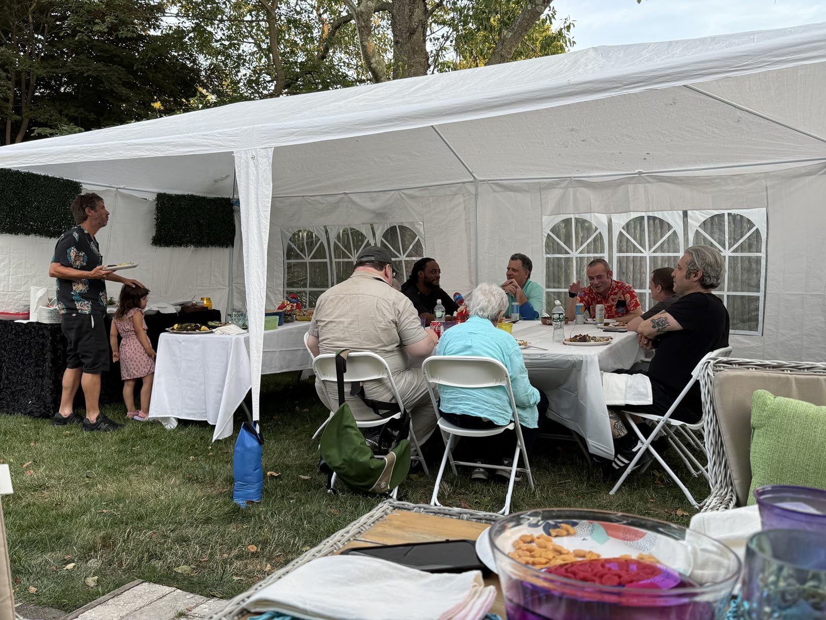 Tangkula 10x30 Ft Heavy Duty Party Tent, Large White Event Tent with 6 Sidewalls & 2 Zippered Door, Stakes & Ropes for Wedding customer photo 1