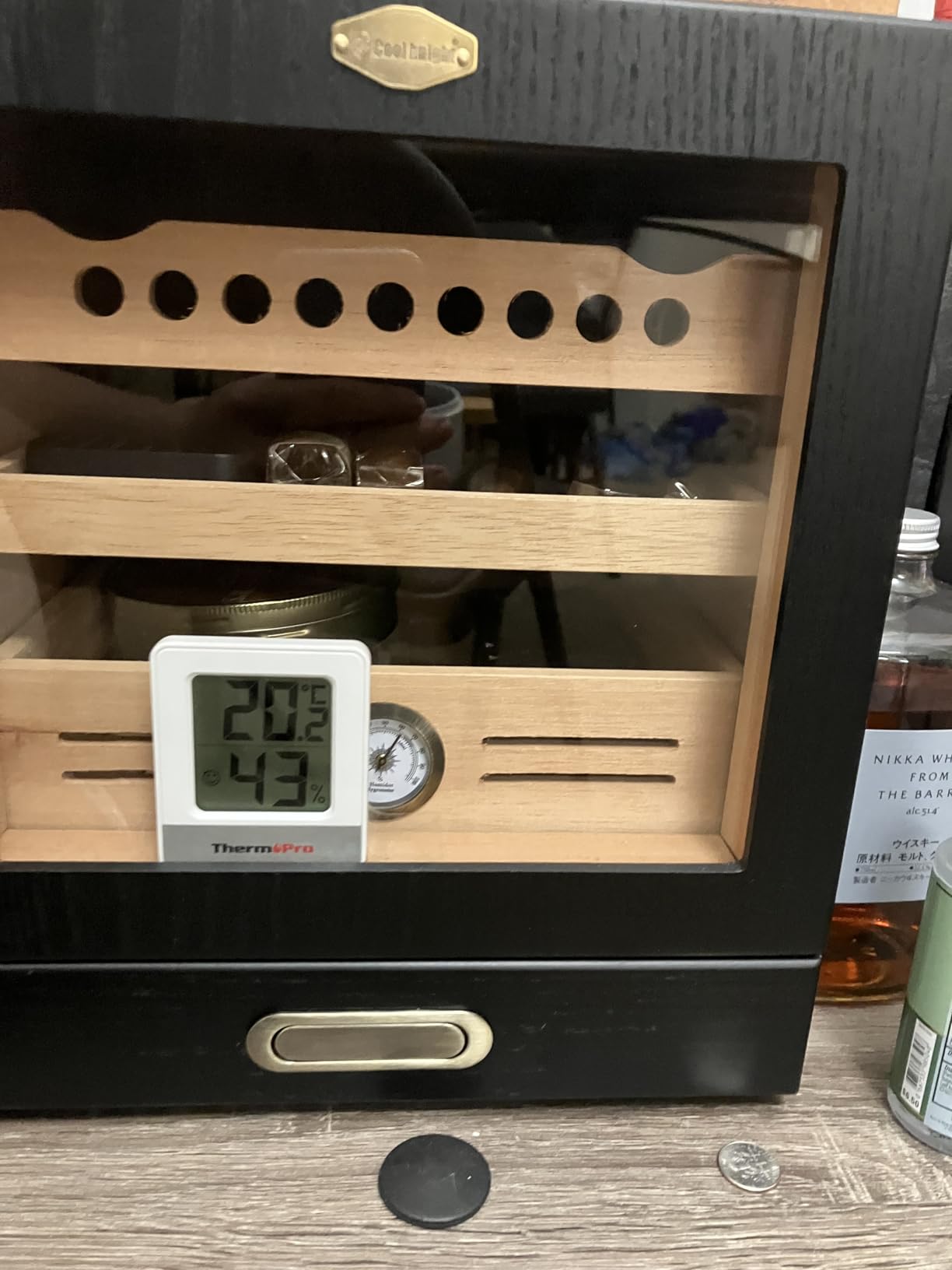 COOL KNIGHT Cigar Humidor Cabinet, Cigar Cabinet Humidor with Spanish Cedar Wood Drawer, Precision Hygrometer, 2 Humidifiers and Cigar Accessories Drawer customer photo 1