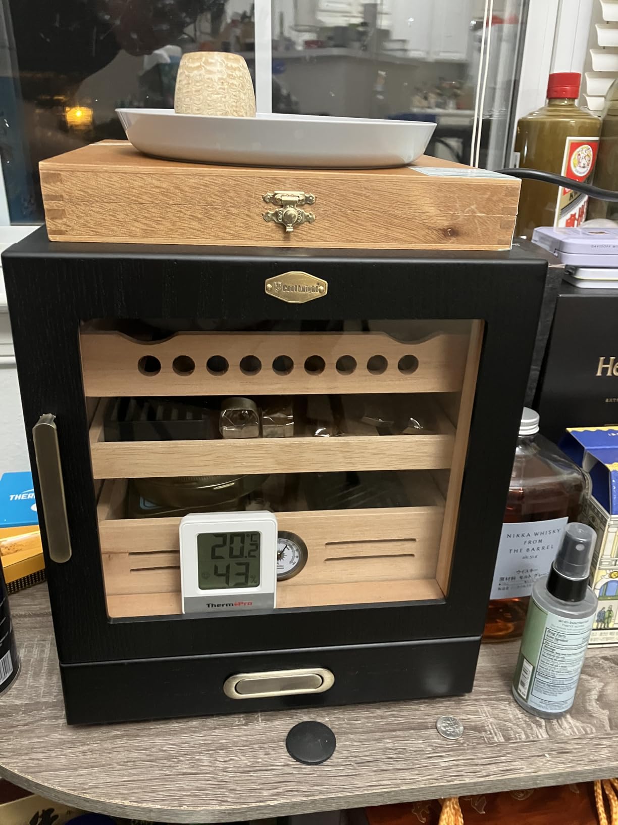 COOL KNIGHT Cigar Humidor Cabinet, Cigar Cabinet Humidor with Spanish Cedar Wood Drawer, Precision Hygrometer, 2 Humidifiers and Cigar Accessories Drawer customer photo 2