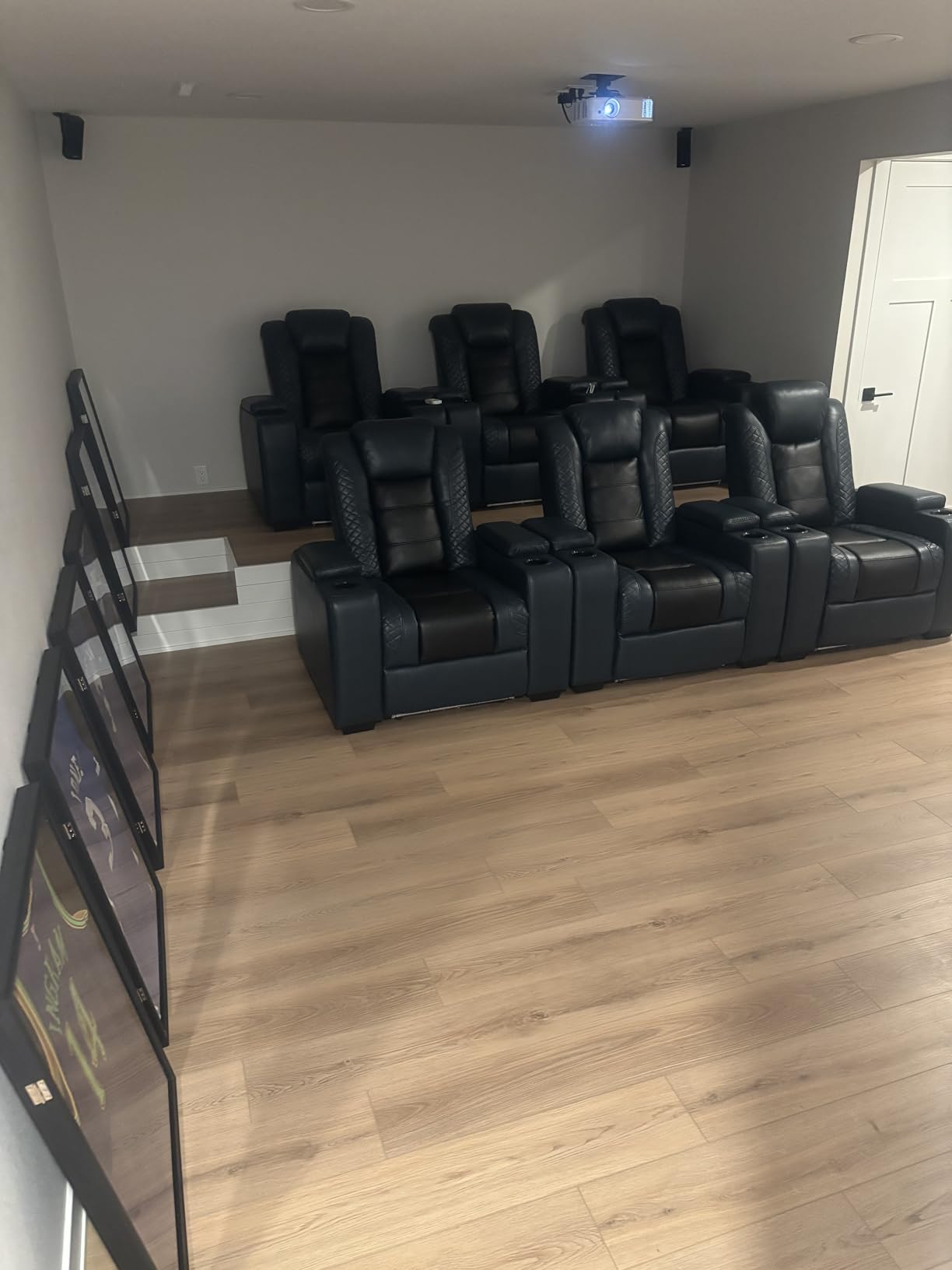 ANJ Power Home Theater Seating Recliner Chairs Set of 3, PU Leather Recliner & Cup Holder, Electric Movie Theater Reclining Chairs with Adjustable Headrest, Blue LED, Hidden Arm Storage (Black-Blue) customer photo 2