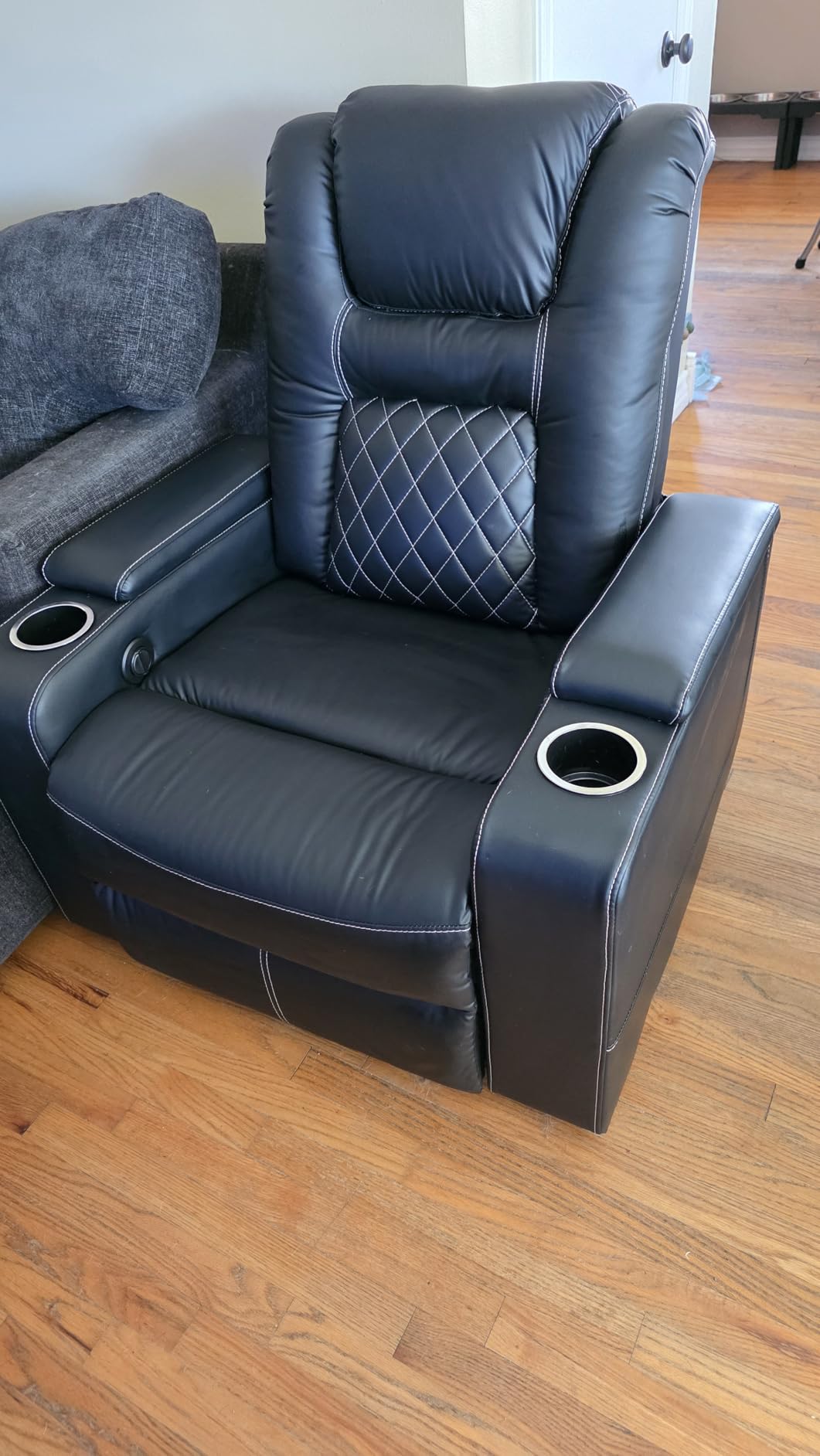 CANMOV Electric Power Recliner Chair Set of 2, Breathable Leather Home Theater Seating with Hidden Arm Storage, Power Recliner Chair for Living Room with USB Ports and Cup Holders, Black customer photo 2
