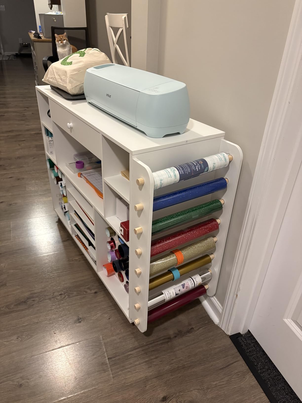 Craft organization and storage Cart Compatible with Cricut Machine, Rolling Craft Organizer With large drawer & 48 Vinyl Roll Holder, Crafting Cabinet Table Workstation for Craft Room Home customer photo 1