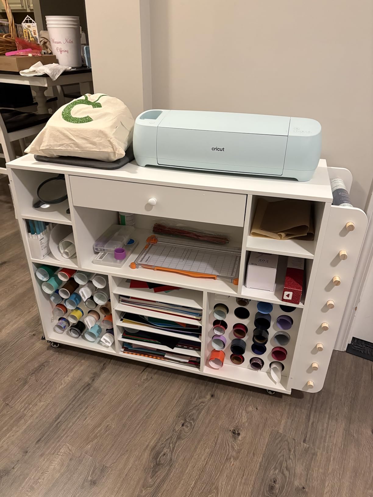 Craft organization and storage Cart Compatible with Cricut Machine, Rolling Craft Organizer With large drawer & 48 Vinyl Roll Holder, Crafting Cabinet Table Workstation for Craft Room Home customer photo 2