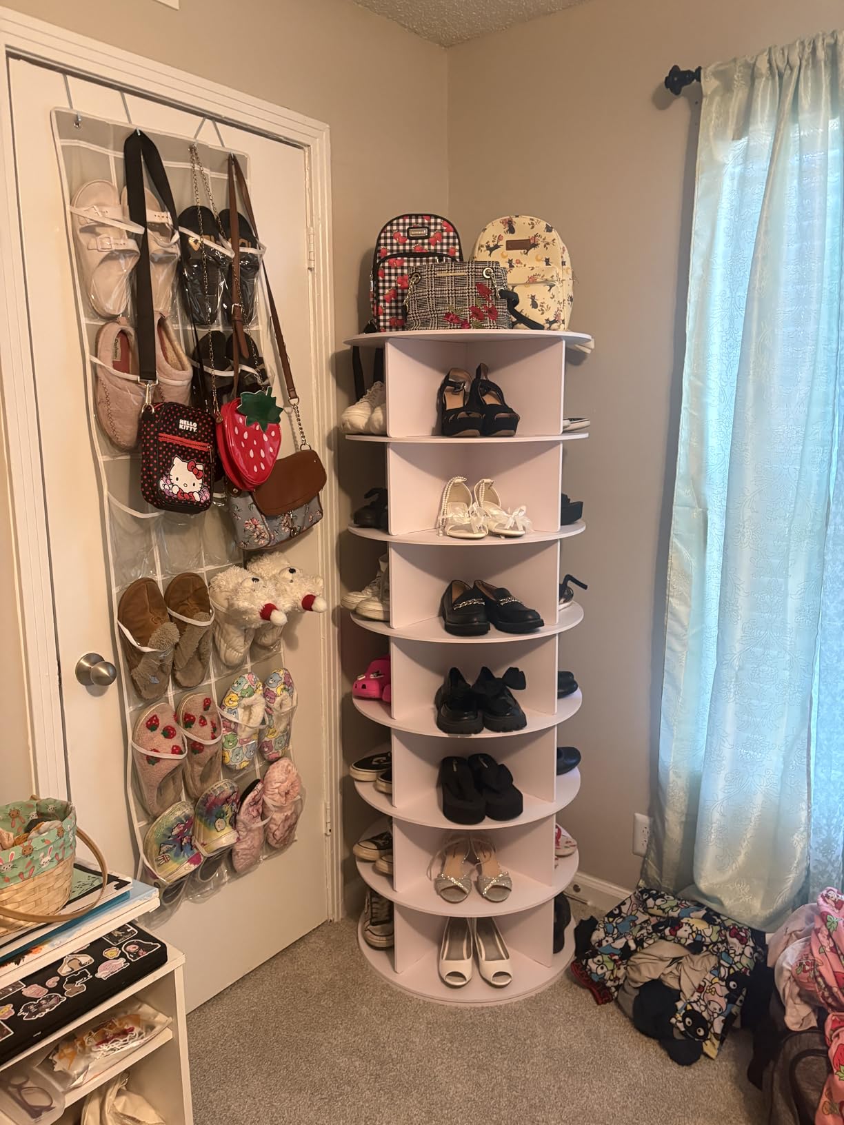 7 Tier Rotating Shoe Rack Tower, Free Standing 360° Shoe organizer Lazy Susan, Bag Display Rack Storage Round Carousel, Neat and Elegant Shoe Storage Solution customer photo 1