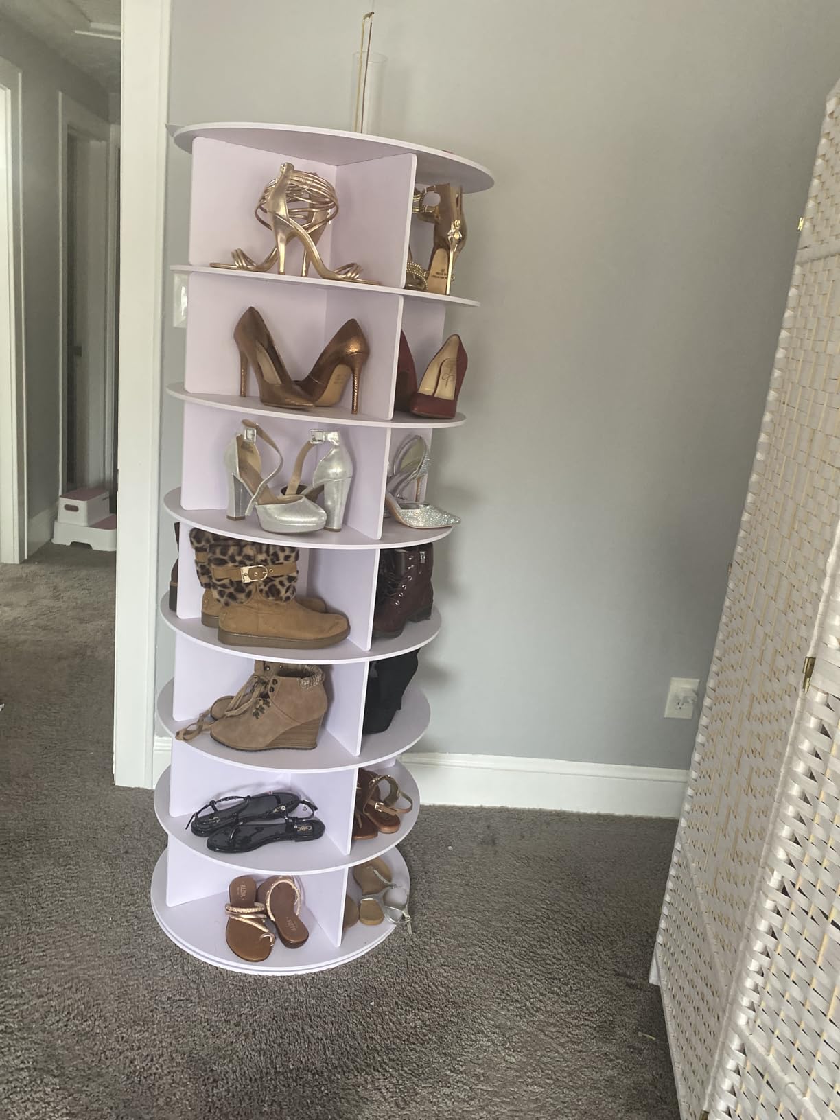 7 Tier Rotating Shoe Rack Tower, Free Standing 360° Shoe organizer Lazy Susan, Bag Display Rack Storage Round Carousel, Neat and Elegant Shoe Storage Solution customer photo 2