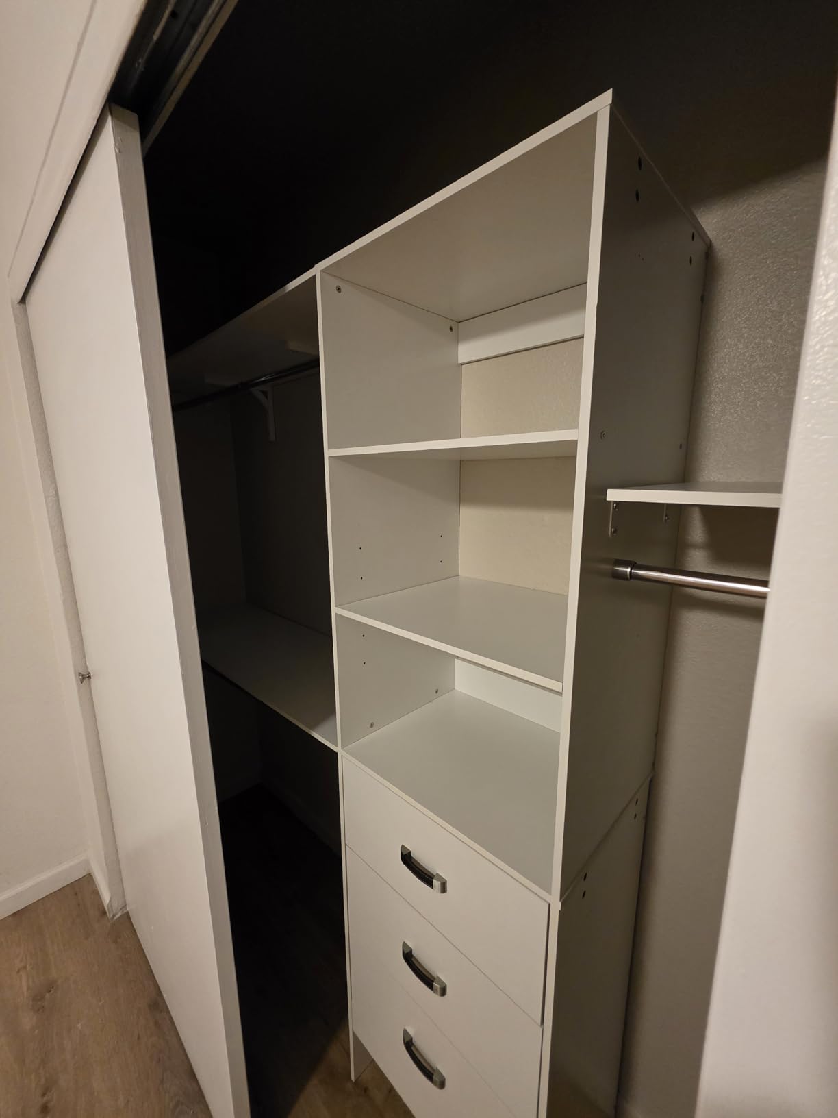 Armocity 120 Inches Closet System, 10FT Walk In Closet Organizer with 3 Shelving Towers, Heavy Duty Clothes Rack with 3 Drawers, Built-In Garment Rack, 120