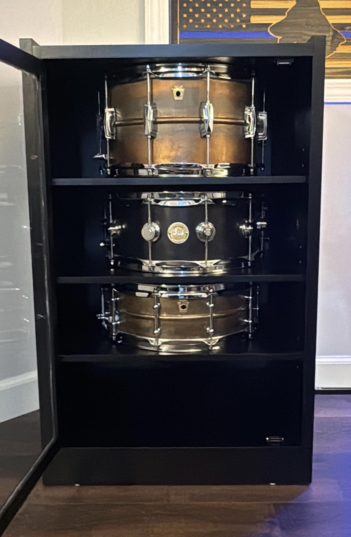 LEVNARY Media Cabinet with Door, Black 5-Tier Stereo Cabinet with Adjustable Shelves, AV Media Storage Shelf with Cable Management, Audio-Video Rack Stand for Living, Gaming, Recording Room (Black) customer photo 1