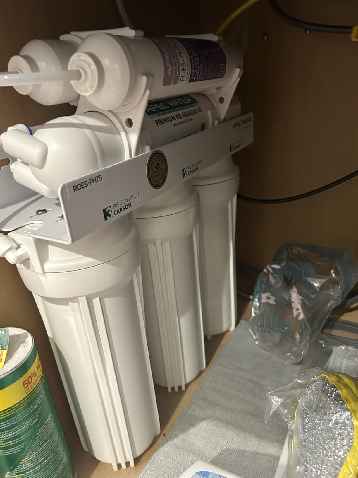 APEC Water Systems ROES-PH75 Essence Series Alkaline Mineral pH+ 75 GPD 6-Stage WQA Certified Ultra Safe Reverse Osmosis Drinking Water Filter System, with Extra High Capacity Pre-Filter Set Stage 1-3 customer photo 2
