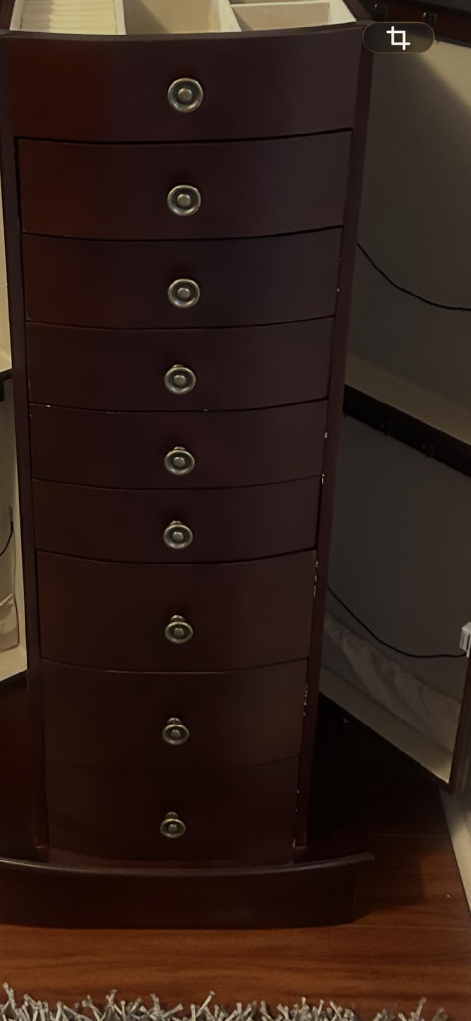 AVAWING 8 Drawers Jewelry Armoire, Standing Jewelry Box with Top Flip Makeup Mirror, Wood Jewelry Cabinet with Side Swing Doors for Women, Brown customer photo 2