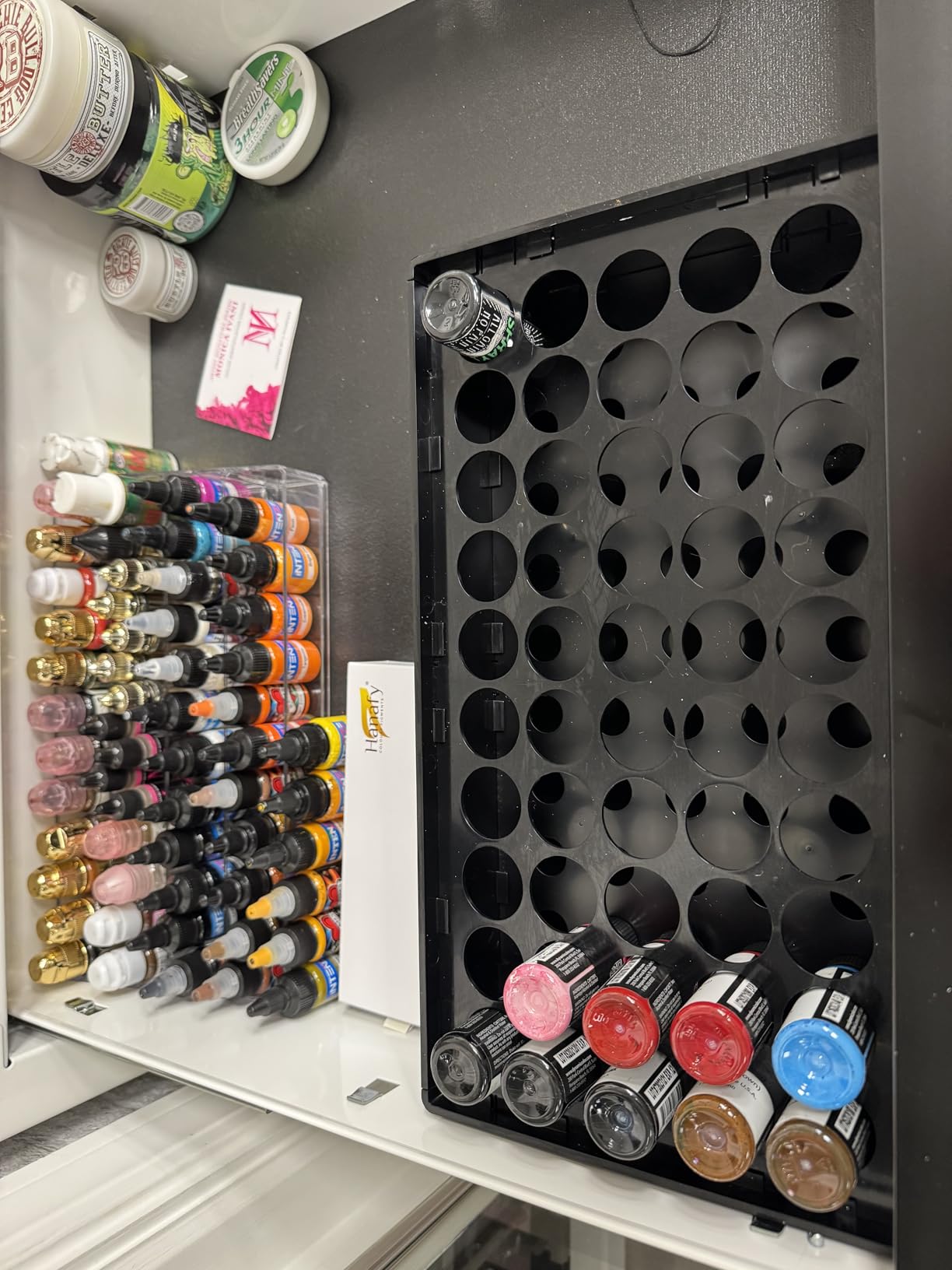 Acrylic Tattoo Ink Holder Stand, 50 Bottle Ink Assembly Display Rack, 1oz Tattoo Ink, Tattoo Organizer For Ink, Tattoo And Nail Studio Storage, Wall-Mountable customer photo 1