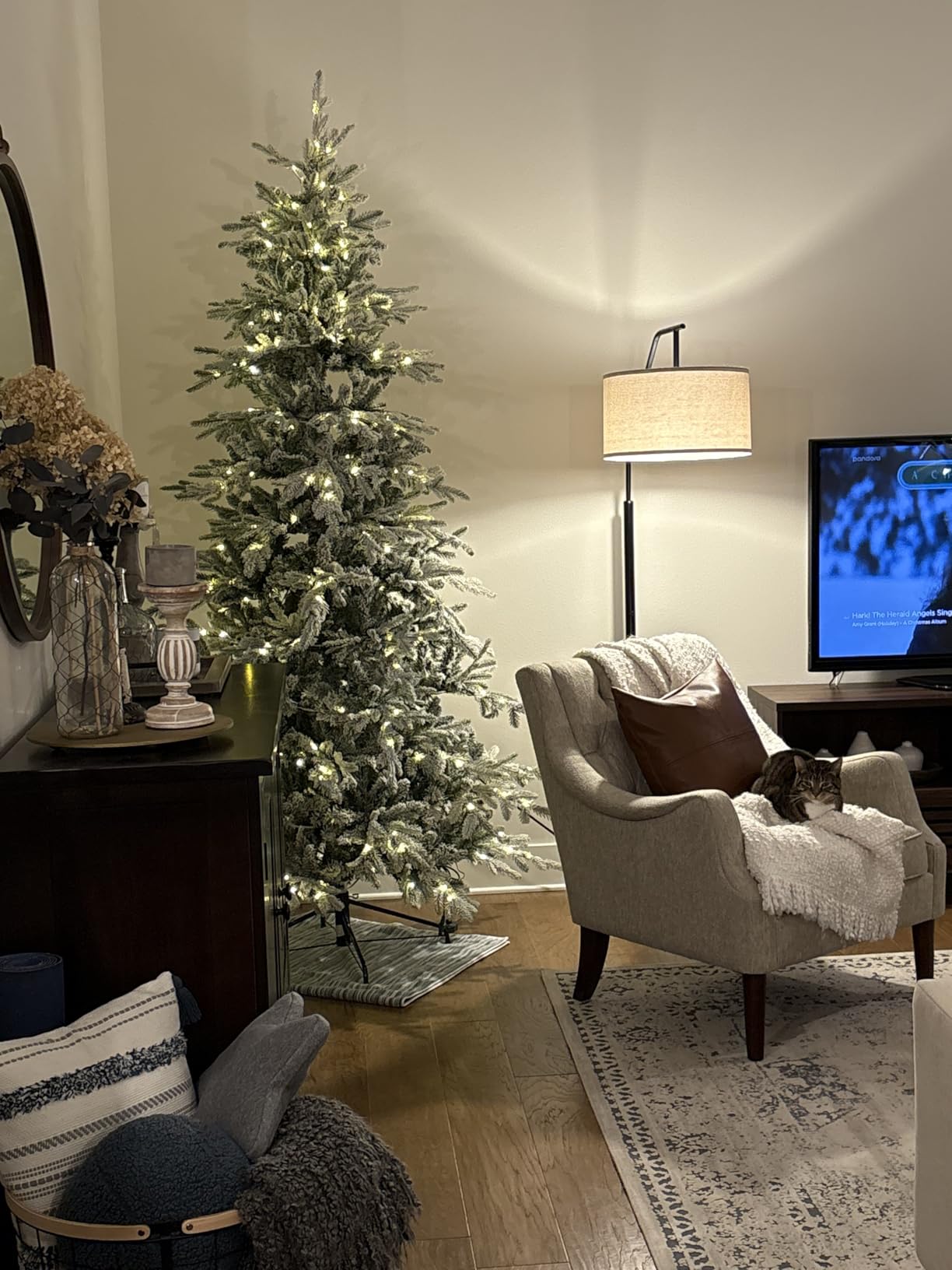Best Choice Products Lighted Aspen Christmas Tree, 9ft Flocked Artificial Noble Fir, Pre-Lit White & Multicolored LED Lights Premium Holiday Décor customer photo 2