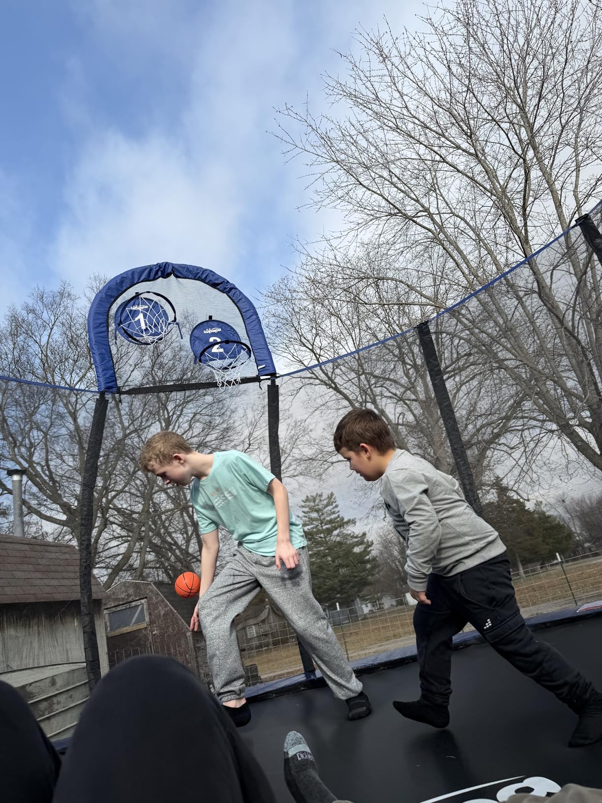 1800LBS Capacity Double Frame Trampoline 16FT No-Gap Safety Design Curved Poles & Basketball Hoop customer photo 2