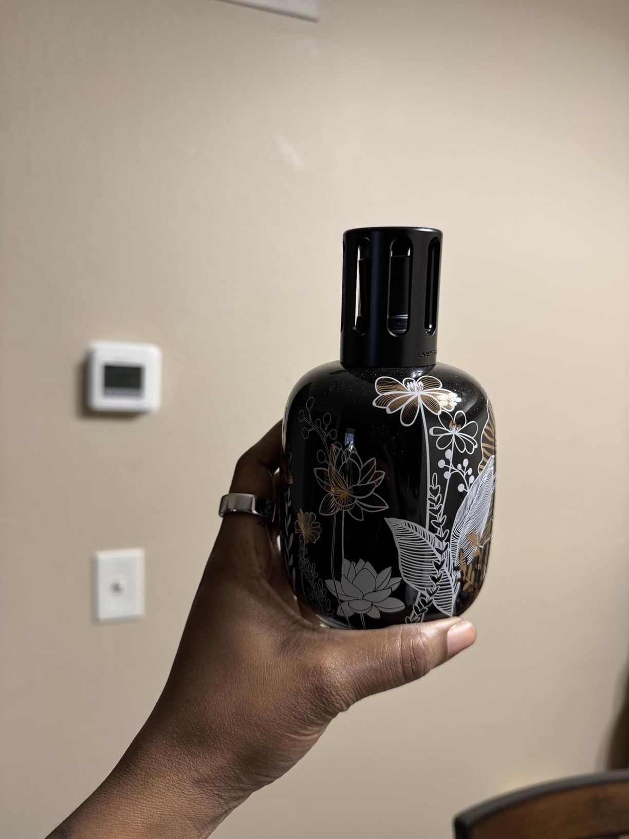 Porcelain Fragrance Lamp - Model Black Vegetale - Home Diffuser & Air Purifier 6.3 x 3.6 x 3.6 inches - French-Made Since 1898 - Gift Set w/Cotton Wick, Snuffer, Funnel - No Oil Included customer photo 1