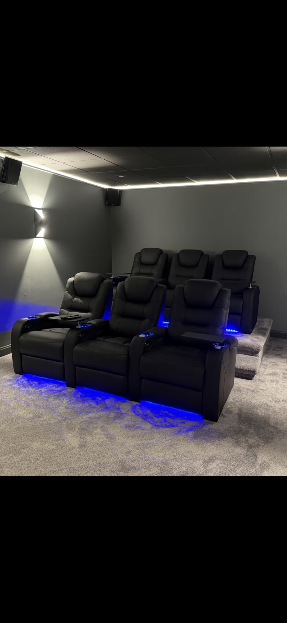 comfiroom Leather Home Theater Seating, Simple Style Top Grain Leather Game Seats Movie Theater Chairs Recliner Sofa with Type-C USB Charger (Black, Row of 4) customer photo 1