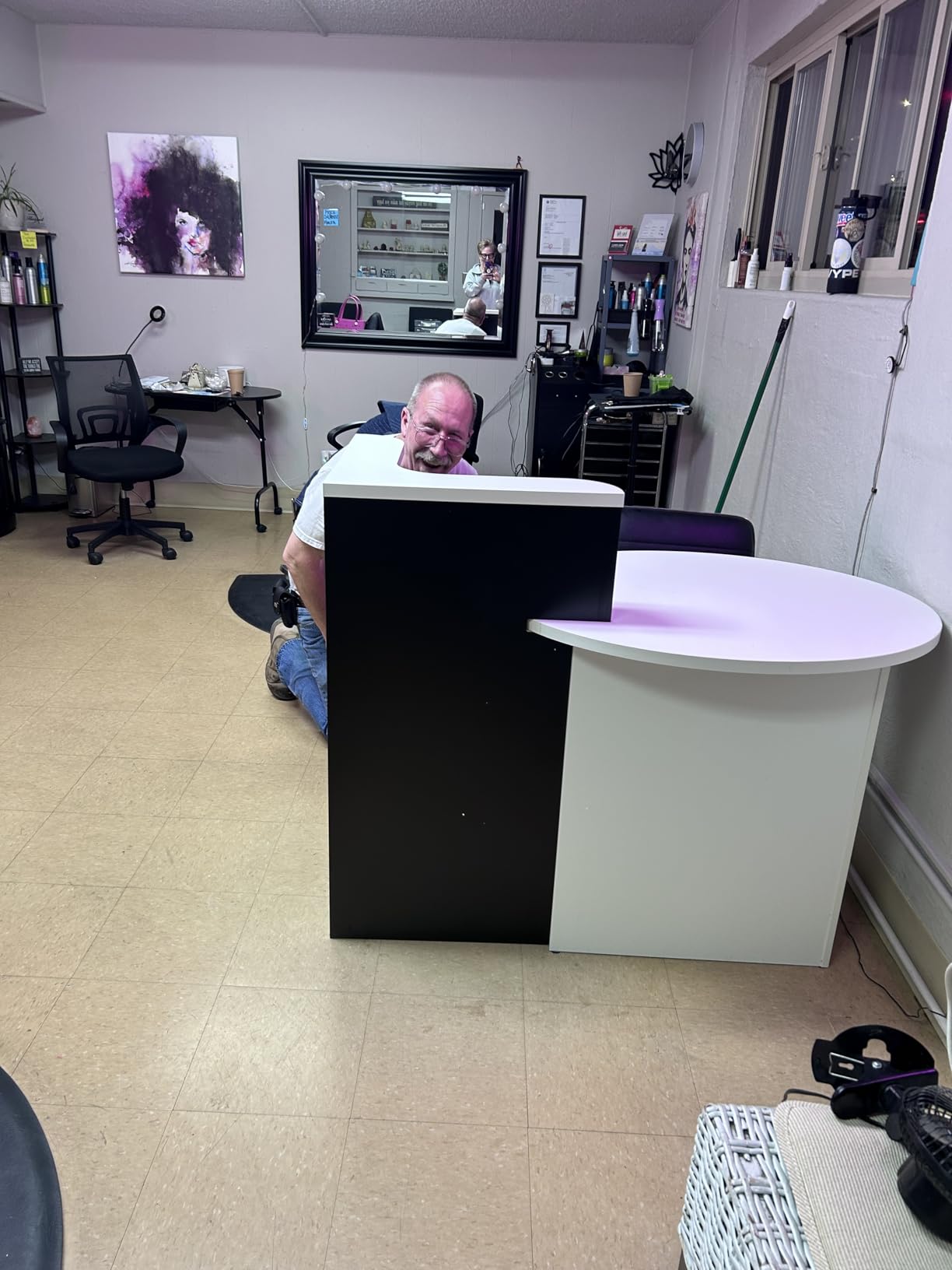 Reception Desk, 48'' Retail Counter Table w/Lockable Drawer & Storage Shelf, L-Shaped Reception Table, Wooden Computer Desk for Salon, Restaurant, Office (White) customer photo 2