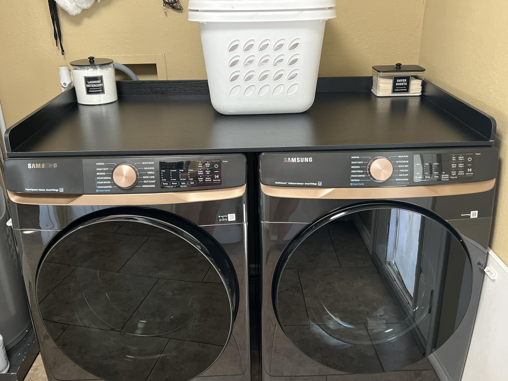 Aheaplus Washer and Dryer Countertop, Laundry Room Organization with Non-Slip Pads, Wood Shelf Topper with Round Corner Edge Rails, Folding Organizer for Laundry, 54